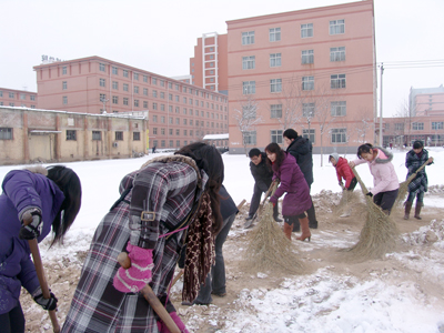 新学期全院教职工清扫校园积雪