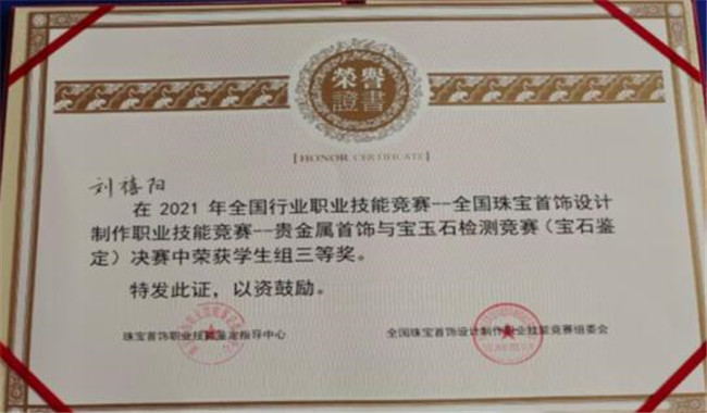 资源与工程技术学院宝石专业学生在全国技能鉴定大赛中获三等奖